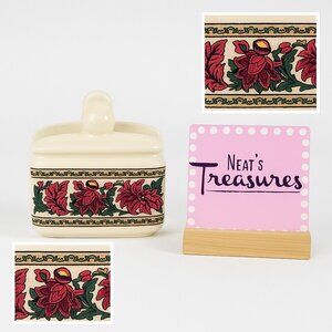 Preferred Stock PAISLEY GARDEN Floral Sprays Green Band Stoneware Napkin Holder